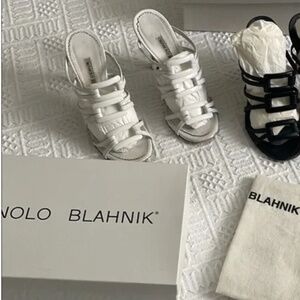 Manolo Blahnik white leather heels